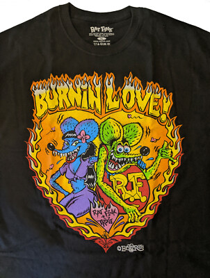 Men's Ed Big Daddy Roth Rat Fink Burnin' Love Hot Rod Black Cotton T-Shirt M-3XL