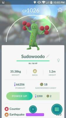 SHINY ✨ SUDOWOODO!!! ✨ - PKMN GO!!! - NON REGISTERED!!