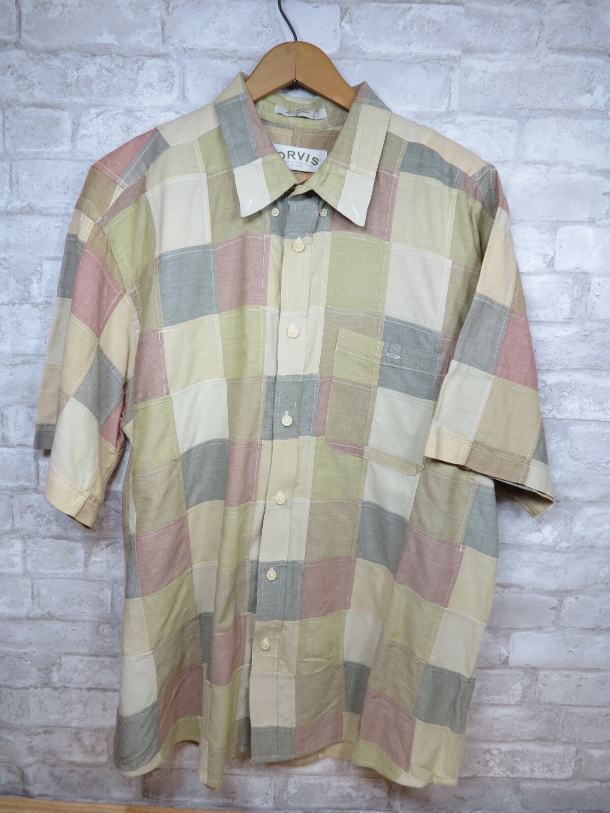 ORVIS Short Sleeve Button Up Patchwork Pattern Sh… - image 1