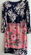 VINCE CAMUTO Coral Navy Lined Print Dress Size 12 NWT