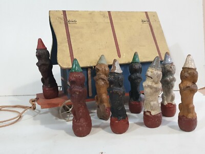 Jouet Ancien - Quilles Et Niche Chien Caniche - Bois Et Composition - Début XXème