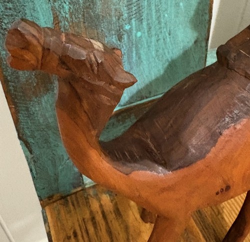 VTG Collectible Beautiful Details Hand Carved Olive Wood Camel w/ Rider 9" tall - Picture 15 of 22