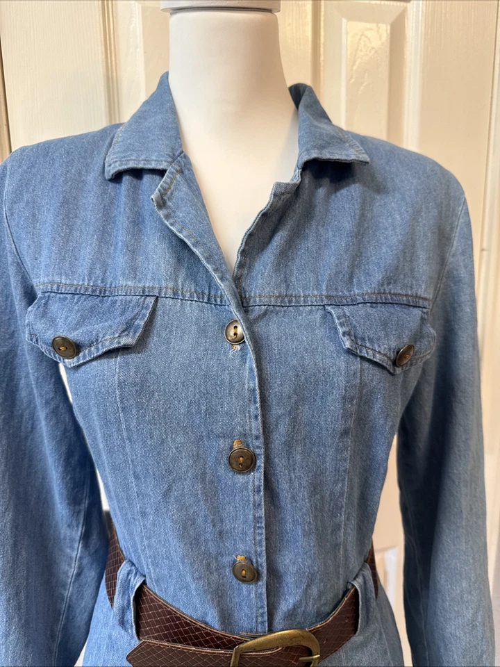 VTG Casual Corner Long Sleeve Dress Blue Jean Denim Snap Front Maxi Western 8P - Image 3 of 4