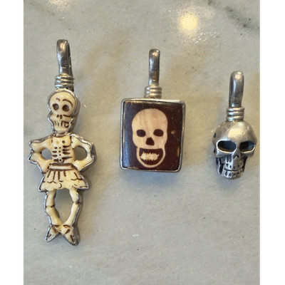 Coreen Cordova Que Milagro Lot of Skull Skeleton 925 Silver Pendants Set of 3
