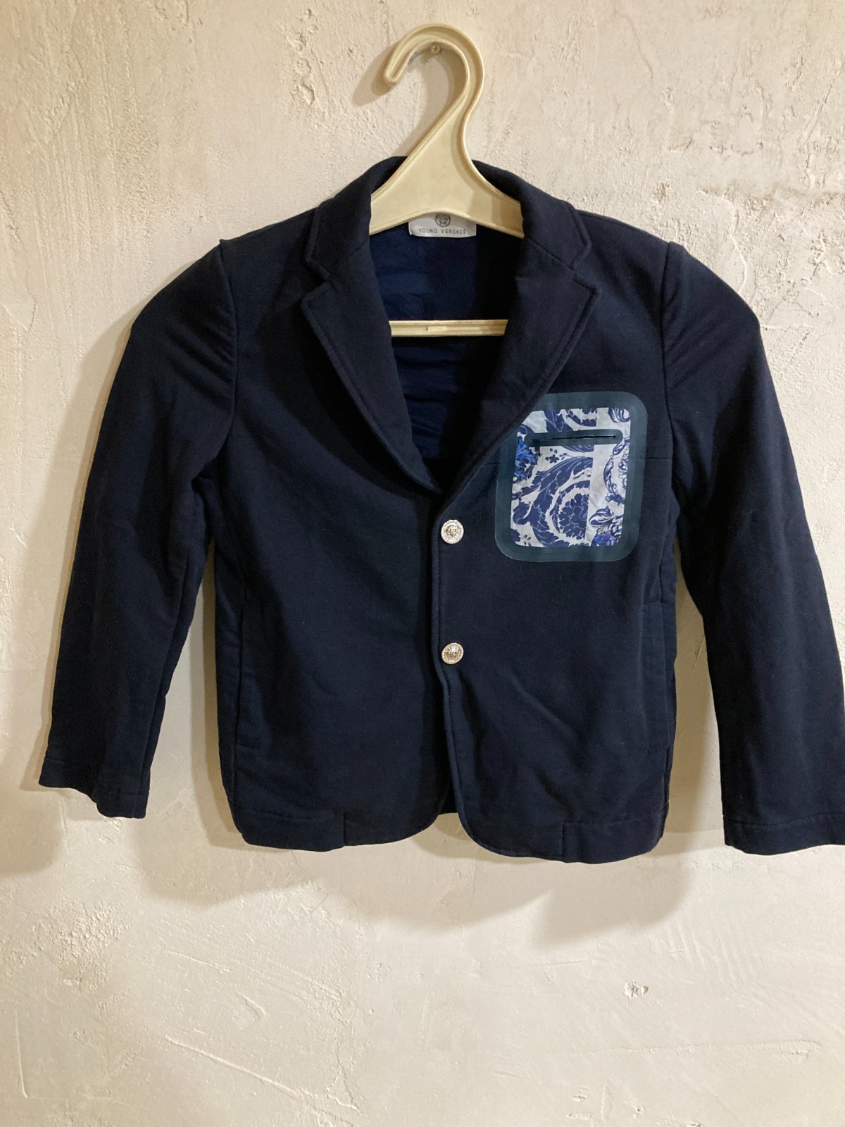 Navy Blue Young Versace Jacket Kids, Made in Italy Size Boys 8A