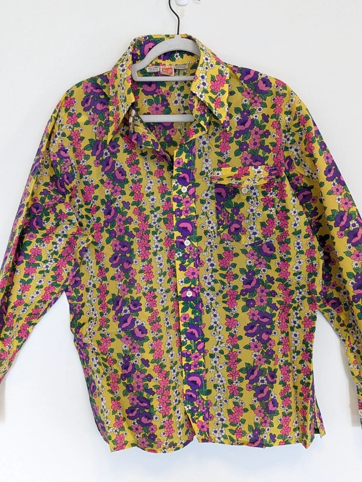 Camisa de esquí SKYR Scandia de nailon de la década de 1970 M tela floral discoteca flower power hippie Foto 2 de 4