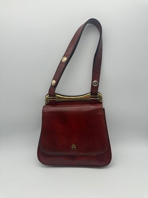Vintage Aigner Handbag, Red Brown, Genuine Leather, 23 x 19 cm, Variable