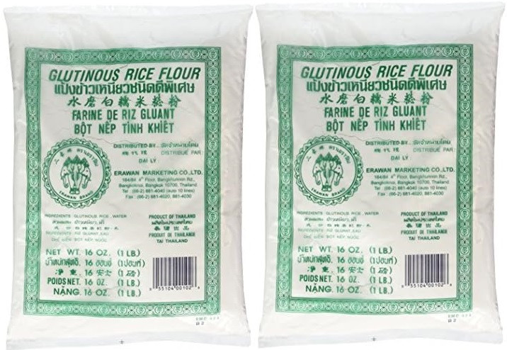Harina de arroz glutinosa marca Erawan 400 g x 2 paquetes
