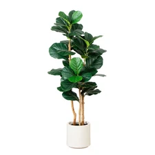 Nearly Natural 4-ft Artificial Fiddle Leaf Tree in Decorative White Planter