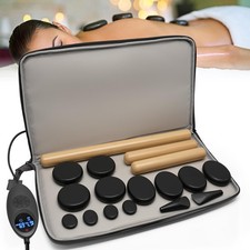 17 Pieces Massage Stones Set with Warmer Kit Hot Rocks Bamboo for Massage,Hot...