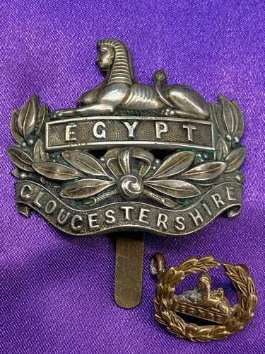 Genuine WW1/2 The Gloucestershire Regiment WM Cap Badge w/slider & Back Badge