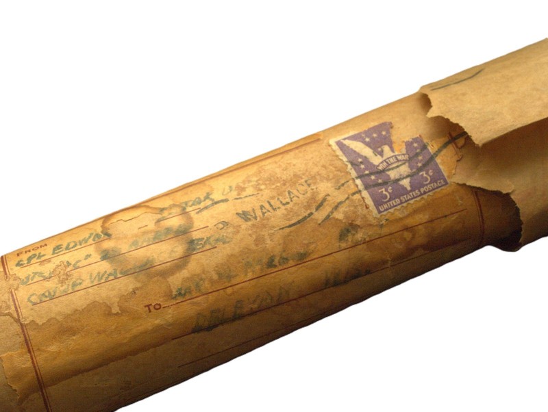 World War II banner, rolled up, CAMP WALLACE TEXAS BANNER CA.1943