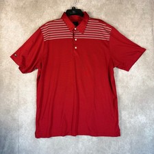 Greg Norman Polo Shirt Men XL Red Striped Play Dry Performance Short Sleeve