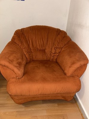 Vintage Retro Oversized Armchair   Rust Orange Velvet/Velour Upholstery  80s/90s