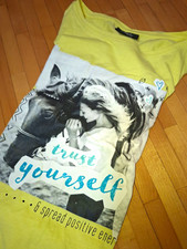 Damen TShirt S gelb Kurzarm Rundhals Motivpri...