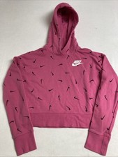 Nike Pink Girls All-Over Print Cropped Pullover Hoodie Size XL