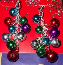 Multicolor Dangle Christmas Jingle Bell Earrings - NOS