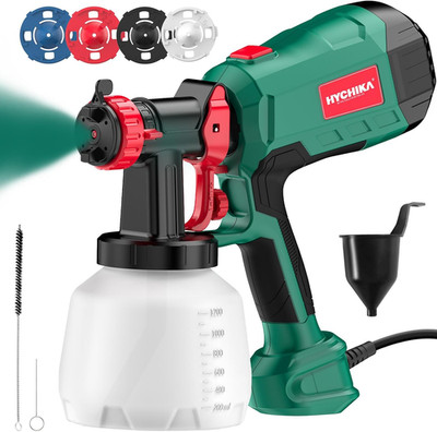 HYCHIKA Farbspritzgerät, 600W HVLP elektrisches Farbspritzgerät, 1200ML Tank 4 Düsen