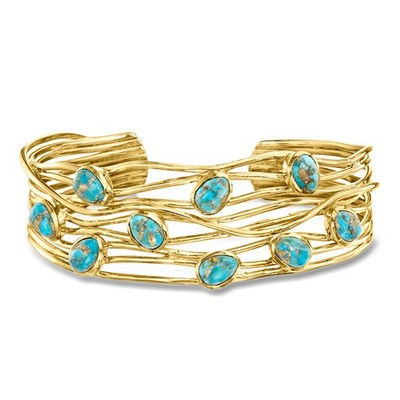 Ross-Simons Turquoise Highway Cuff Bracelet in 18kt Gold Over Sterling