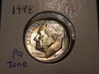 1948 ROOSEVELT DIME TONED BU NICE PQ ORIGINAL BETTER DATE COIN FREE SHIPPING