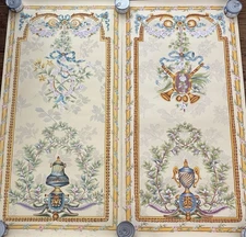 Pair Of Hand Painted French Country Chinoiserie Panels 60” X 30” Heavy Paper