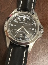 Hamilton Khaki Automatic Men's Wristwatch 40mm Black Dial Leather Strap Day Date