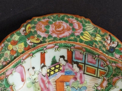 Antyczna chińska rodzina medalion róża krewetki miska na naczynie - Zdjęcie 3 z 10