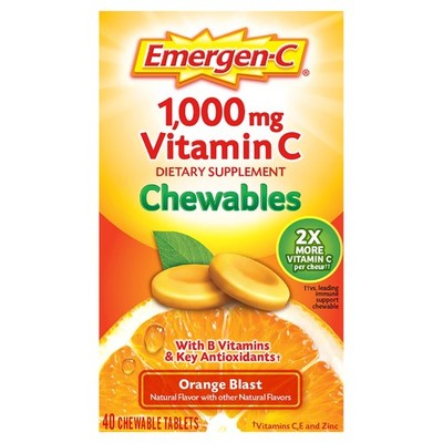 Emergen-C Chewable Vitamin C 1000mg, With B 40 Count (Pack of 1), Multi 