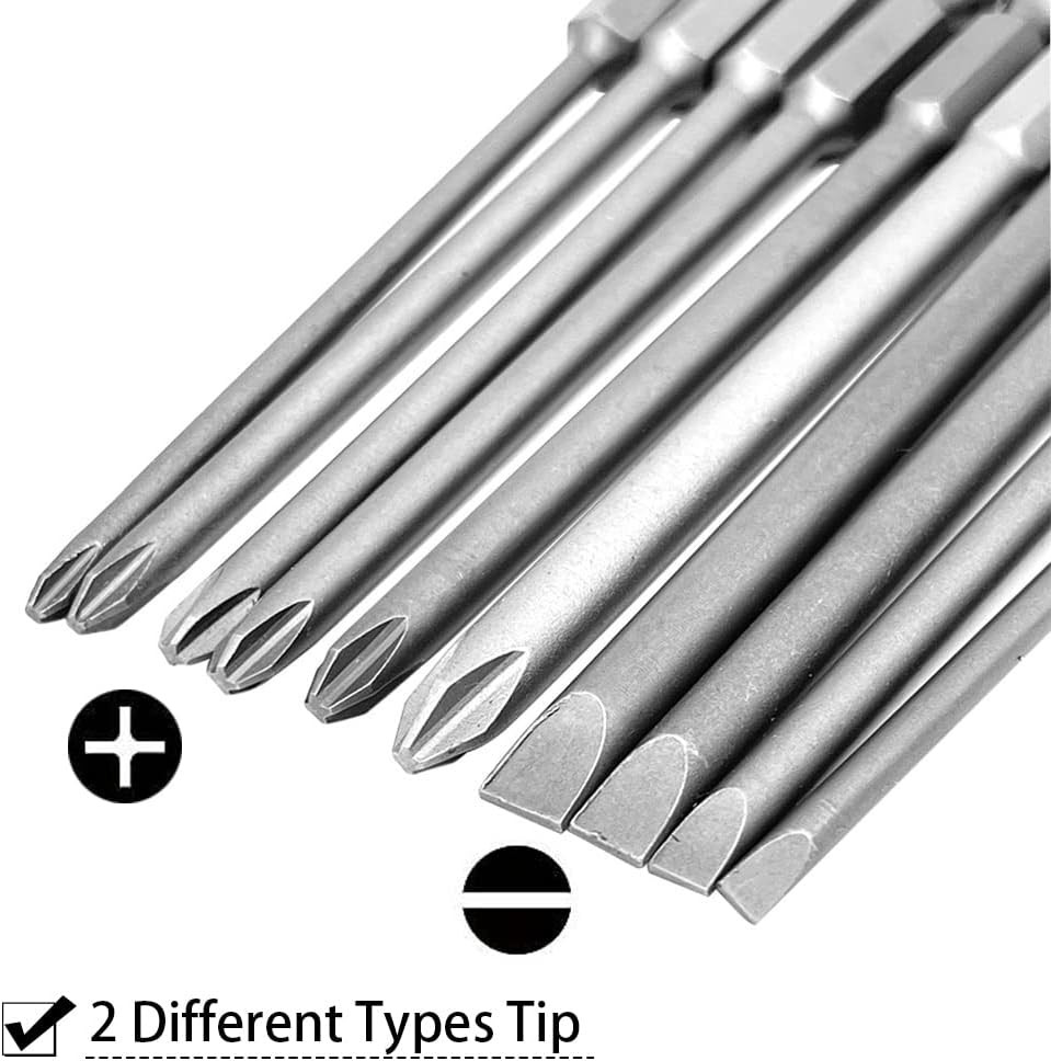 10Pcs 100Mm Magnetic Flat Slotted Phillips Cross Head Screwdriver Bit Set