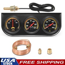 2 52mm 3 In 1 Black Car Triple Gauge Set Kit Water Temp Oil Pressure Ammeter