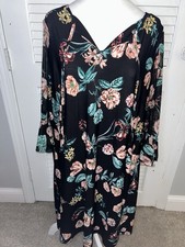 Roz & Ali Plus Size Dress 2X 3/4 Sheer Sleeves Multi Colored Floral Print