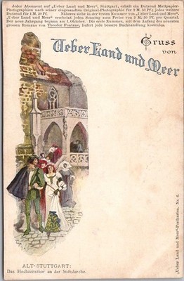 c1900s STUTTGART, Germany Greetings Postcard ''Gruss Von UBER LAND UND MEER''