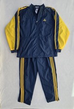 Vintage Adidas Tracksuit Mens Large Blue Yellow 3-Stripes Warm Up Set