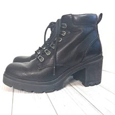 NOBO Chunky Heel Combat Boots Size 7.5 Black Faux Leather Goth Punk Grunge