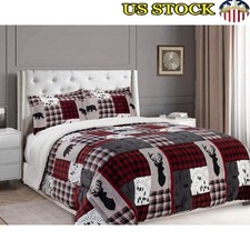 King Patch Sherpa Comforter Set Ultra Plush Cozy Winter 3 Piece Bedding Gift New