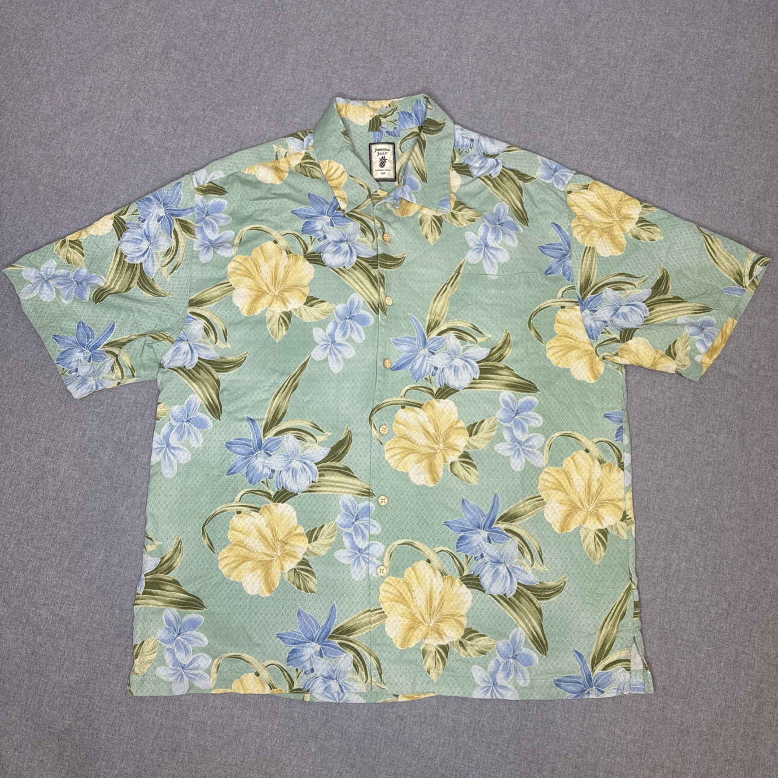Jamaica Jaxx Hawaiian Shirt 100% Silk Mens sz XL Green Floral Print