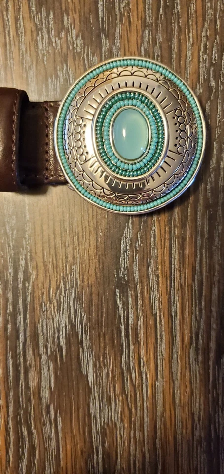 BRIGHTON КОЖАНЫЙ КОРИЧНЕВЫЙ РЕМЕНЬ С БОЛЬШОЙ СИНИЙ КАМНИ КОМПЛЕКТ В СЕРЕБРИСТОМ ТОНЕ - Изображение 3 из 4