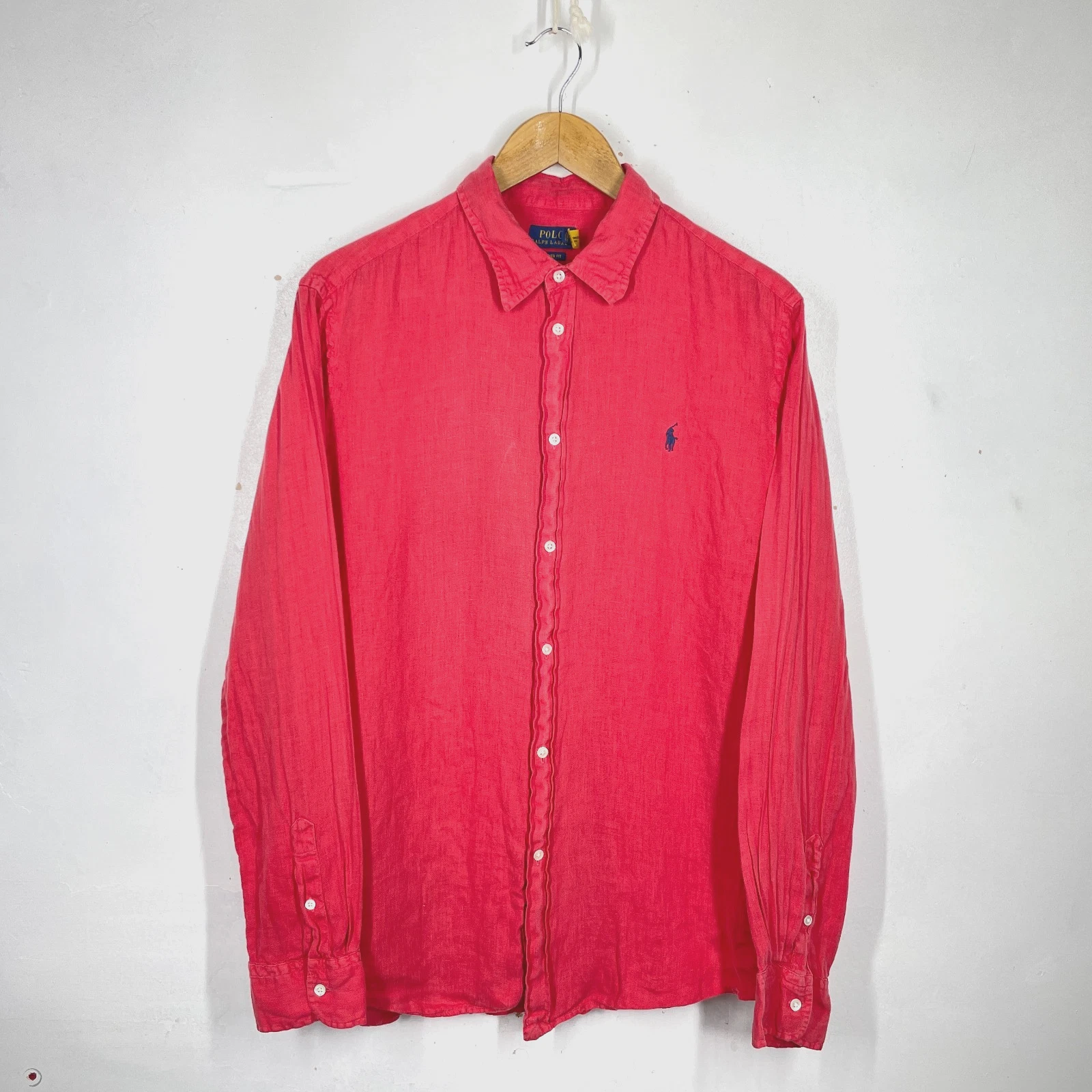 Polo Ralph Lauren Linen Shirt Mens *XL Coral Pink Red Long Sleeve Summer Holiday