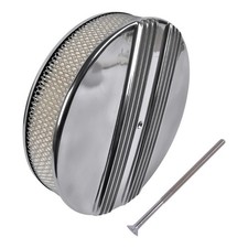 14 X 3 Half Finned Air Cleaner W Flat Base Paper Element Polished 5-18 14 X 3 Half Finned Air Cleaner W Flat Base Paper Element Polished 5-18