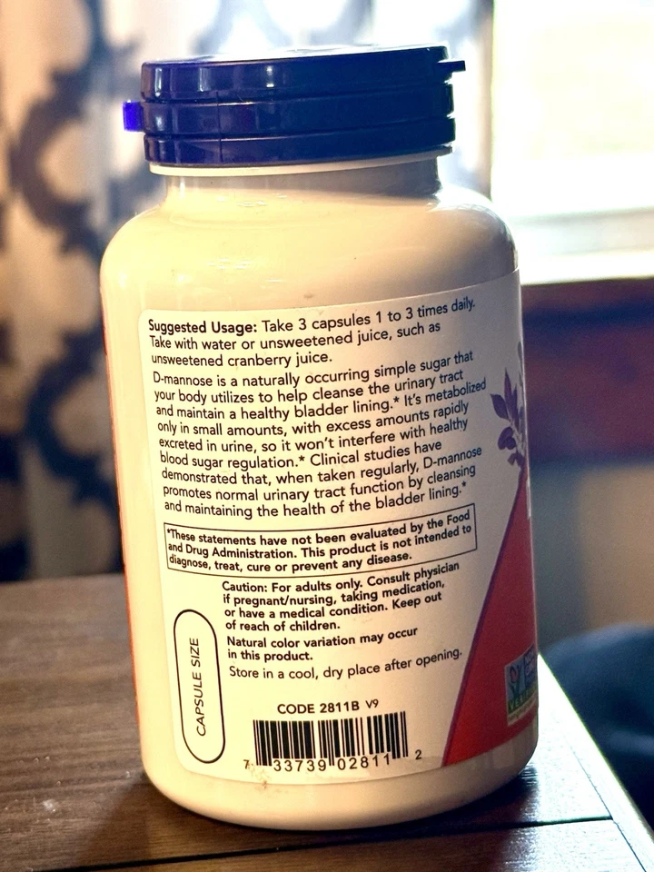 Now Foods D-Mannose 500 mg 120 Veg Capsules Urinary Bladder Health *EXP 08/2027 - Image 3 of 3