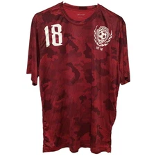 Sport-Tek FAS Soccer Futbol Jersey #18 Red Black Men’s Size Large Athletic