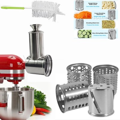 Stainless Steel Prep Slicer Shredder Attachment + 4Blades+Brush for KitchenAid
