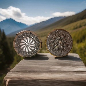 2 Antique Sterling Silver Engraved Sewing Pin Cushion Wheels
