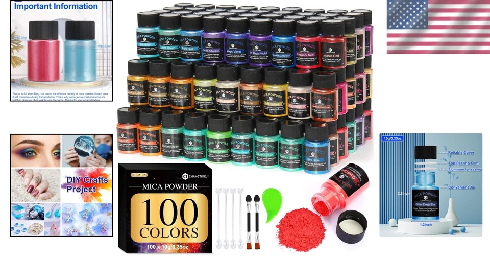 Cosmetic-Grade Mica Powder - 100 Colors, Easy Mix for Resin and Embellishments - Image 2 of 4