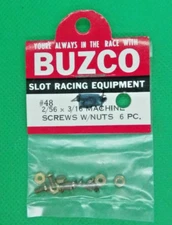 Slot Car Hardware 1/24 BUZCO #48 Machine Screws w/ Nuts 2/56 x 3/16 (6)- Vintage
