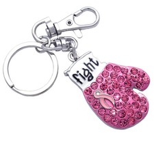 Breast Cancer Awareness Pink Ribbon Boxing Glove Charm KeyChain Key Ring k9p