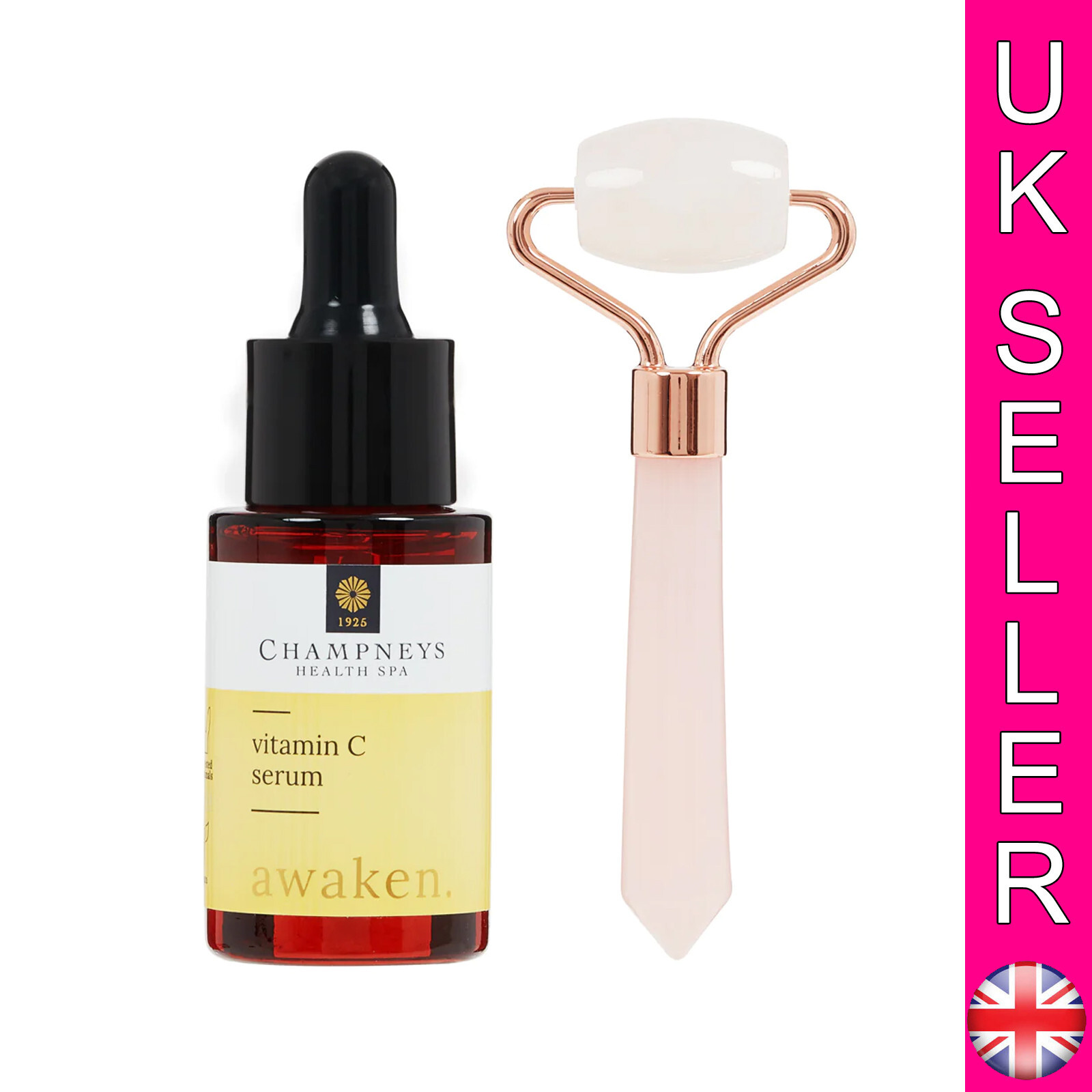 CHAMPNEYS HEALTH SPA FACE MASSAGE KIT FACIAL SERUM &ROSE QUARTZ ROLLER