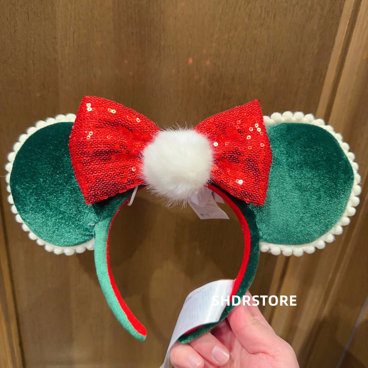 Disney 2022 Christmas Green Minnie mouse ear headband  display picture 2