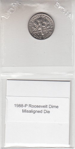 1988-P Roosevelt Dime Desalineado Die Off Centro Anverso Error Variedad - Imagen 2 de 2