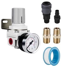 1/4" NPT Air Regulator for Compressed Air System 150 psi Steel-Protected Gauge